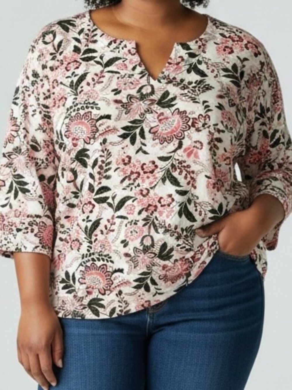 Kim Rogers Split Neck, 3/4 Sleeve, Perfectly Soft Top 3XL